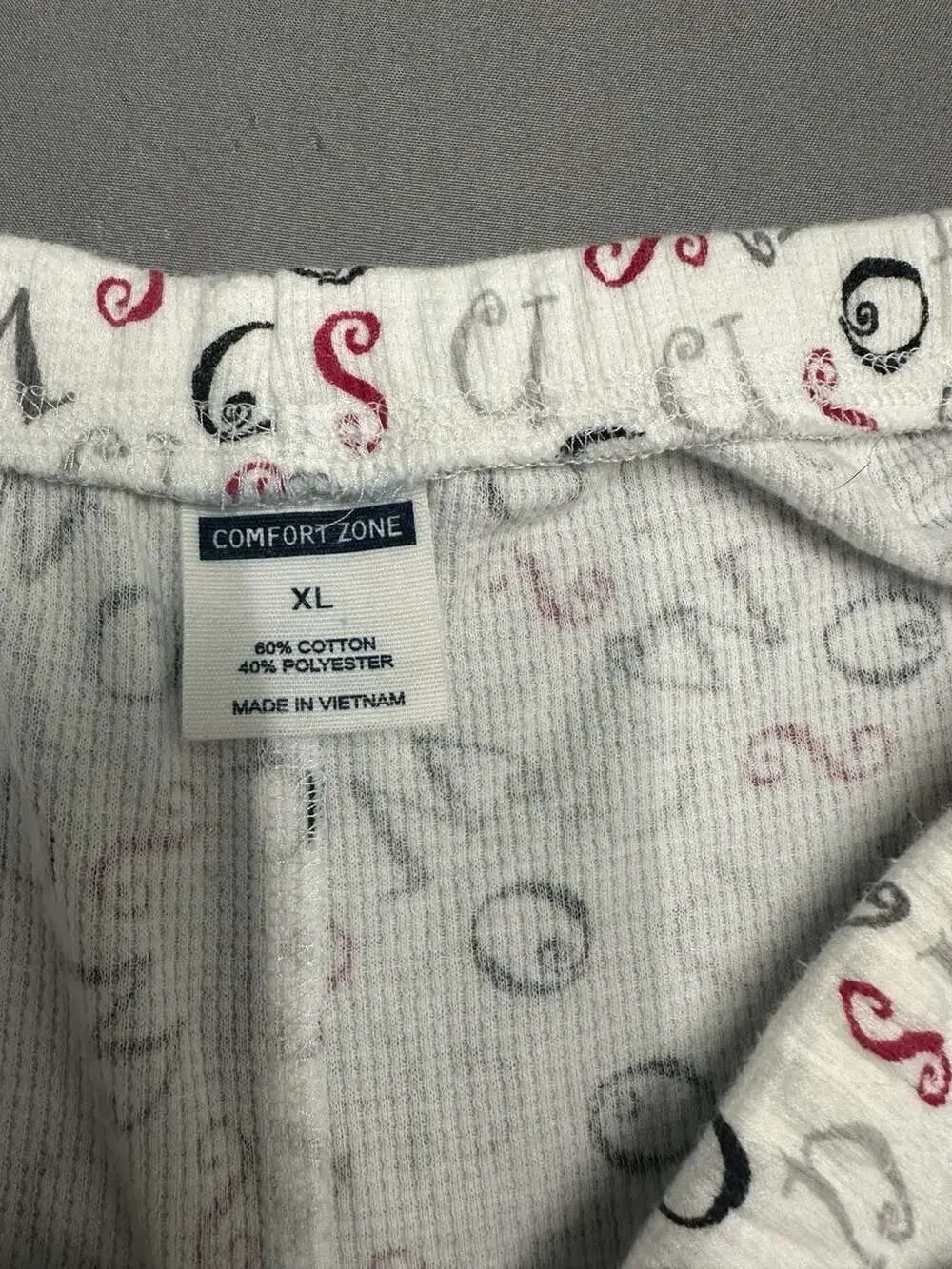 Comfort Zone XL White Waffle Knit Sleep Pajama Lounge Pants with Letter Pattern